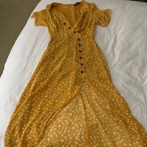 Yellow floral dress with slit